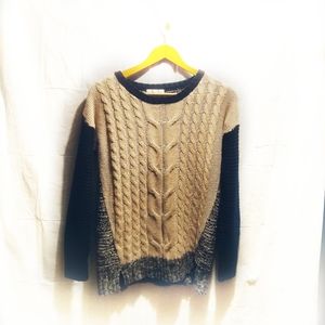 Derek heart cream color block cable knit  sweater